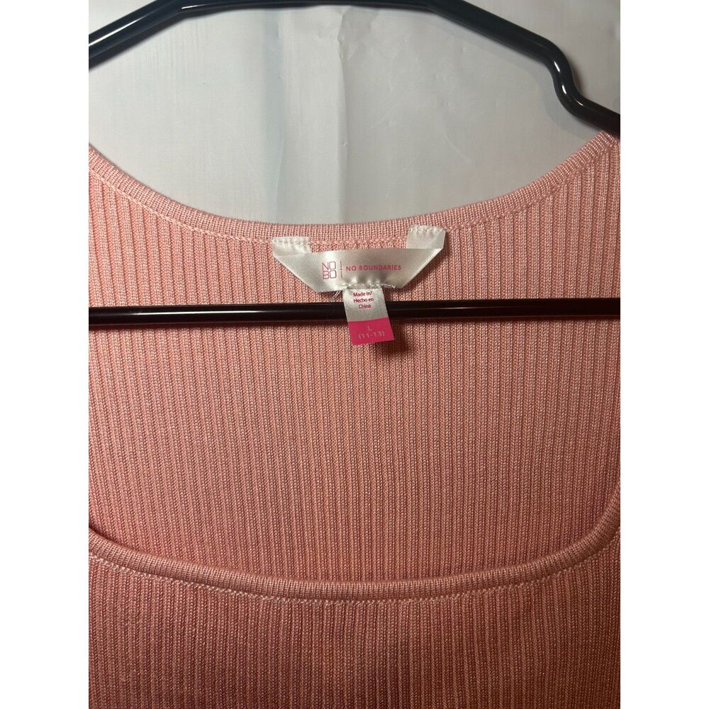 No Boundaries Pink Coquette 3D Floral Mesh Sleeve Ribbed Top Size L - Picture 4 of 5
